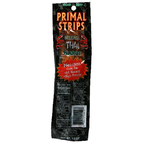 Primal Spirit Vegan Meat Alternative Jerky, Thai Peanut Flavor, 1-Ounce Pouch (Pack of 24) by Primal Spirit
