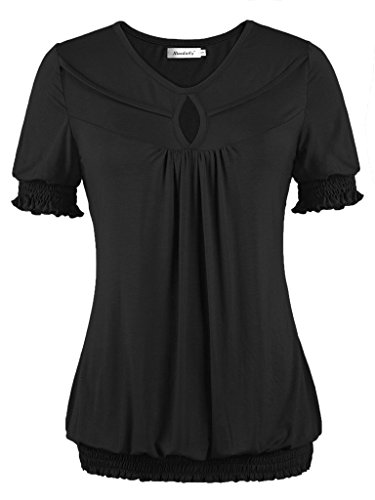 Ninedaily Tunic Top Women V-neck Elastic Draped Short Sleeve Chest Opening Blusa
