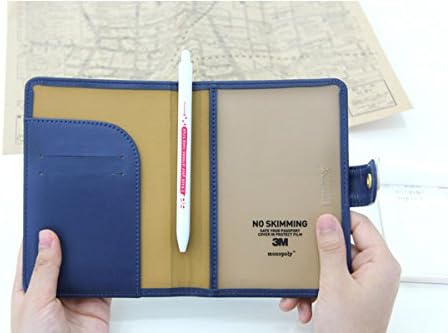 Mini Journey No Skimming Leather Passport Wallet - Navy