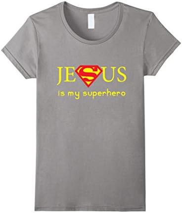 Women's Jesus Is My Superhero T-shirt Medium Slate