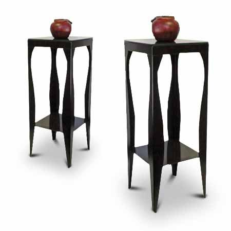 2 New Black Metal Finish Plant / Phone Stands with Glass Shelves