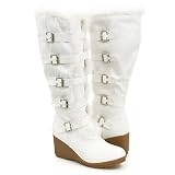Buckled! Furry Wedge Winter Knee Boots Women Vegan White 416byPT%2BTwL. SL160 Buckled! Furry Wedge Winter Knee Boots Women Vegan White