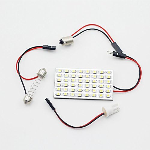 48 SMD 3528 LED Panel Dome Light Lamp Bulb with T10 Festoon B9 adapter and Double-Sided Adhesive Tape- White