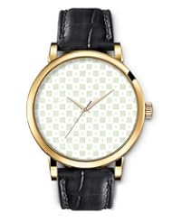 SPRAWL Aanalog Fashion Series Gold Ladies Watches of Genuine Black Leather Strap,Unique Wrist Watch for Women Girls Designed with green squares