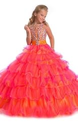 Girls Beaded Lace Crystals Crystal Applique Chiffon/Taffeta/Tulle Flower-Girl Dress/Party Dress 