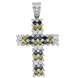 14K White Gold Mens Diamond Cross Pendant with Blue and Yellow Diamonds 8.73 Ctw