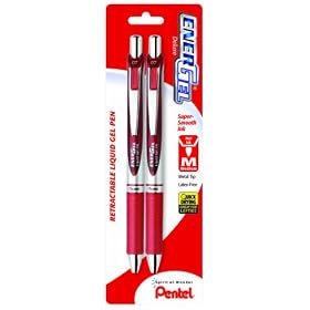 Pentel EnerGel Deluxe RTX Retractable Liquid Gel Pen, 0.7mm, Metal Tip, Red Ink, 2 Pack  (BL77BP2B)
