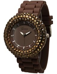 Brown Large Face Crystal Silicone Watch w/ Rhinestones Face Bling Bezel