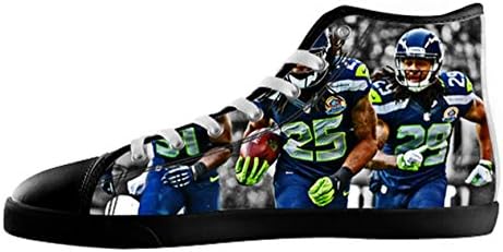 Men's Nonslip Black High Top Canvas Shoes with Rubber Soles for Seahawks Fans