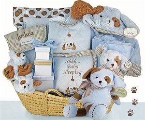 Puppy Love Moses Baby Gift Basket with Free Personalization