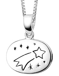 Sterling Silver "Treasure Your Dreams" Reversible Oval Pendant Necklace with Etched Shooting Star, 18"