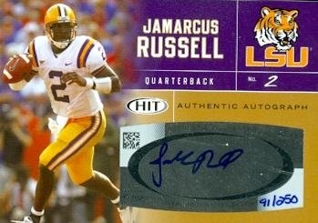 Jamarcus Russell Autographed/Hand Signed football card (LSU) 2007 SAGE HIT Rookie #A2