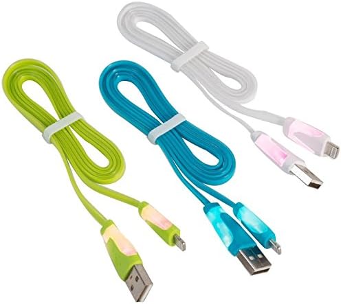 Light Up Glow In the Dark Iphone 6 Cables - Pack of 3 Colors are Green, Blue, and White - Coolest I phone 6 Chargers!