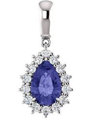 14K White Gold 9.00x6.00mm Pear Cut Tanzanite and Diamond Pendant -- LIFETIME WARRANTY