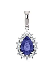18K White Gold 9.00x6.00mm Pear Cut Tanzanite and Diamond Pendant -- LIFETIME WARRANTY
