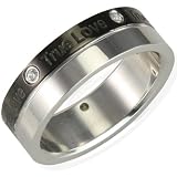 Men's Stainless Steel Black and Silver Two Tone Cubic Zirconia "True Love" 6mm Band Ring - Men
