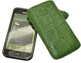 Produkt-Bild: Suncase Ledertasche (Lasche mit R&uuml;ckzugfunktion) f&uuml;r Samsung i9000 Galaxy S / i9001 Galaxy S Plus croco-gr&uuml;n