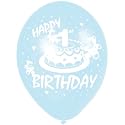 1st Birthday Blue & White Printed Balloons