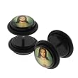 Black Acrylic Faux Plug - Jesus Logo - 16G Wire - 00G Fake Plug (Sold as a Pair)