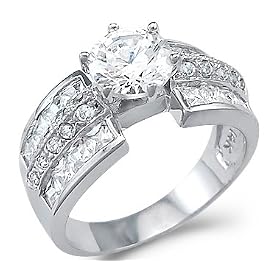 Large Solid 14k White Gold Solitaire CZ Cubic Zirconia Engagement Ring 3 ct.: Jewelry