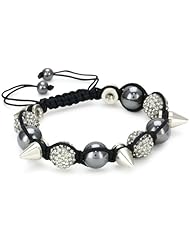 Very Me Grey Crystal Silver Plated Spikes Hematite Black Cord Bracelet