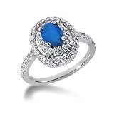 14k White Gold Blue Sapphire & Diamond Ring