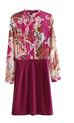 Floral Print Spring Summer Fall Lace Mandarin Collar Long Sleeves Above the Knee Bodycon Dress 