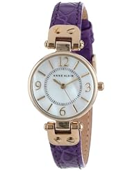 Anne Klein Womens AK/1394MPPR Gold-Tone Mother-Of-Pearl Dial Purple Leather Croco-Grain Strap Watch