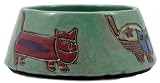 24 Oz. MARA COLLECTION Stoneware KITTEN CAT Pet FEEDING Or WATER Dish BOWL Abstract Kitties GREEN