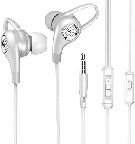 BoYaZ Earphones Earhook Premium Stereo Earbuds Noise Isolating Bass In-ear Headphones with Mic &amp; Remote Control Sports Running Gym Hiking Jogger Exercise for All Smartphone Ipod Tablet (88-White)