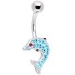 Aqua Jeweled Sparkling Splash Dolphin Belly Ring
