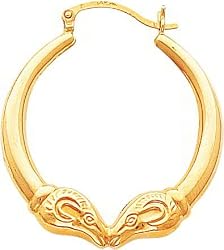 14K Yellow Gold Ram Hoop Earrings Polished Jewelry |A