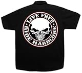 Hot Leathers Black Large Hardcore Stencil Skull Mechanics Work Shirt