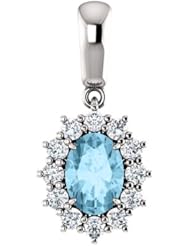 14K White Gold 7.00x5.00mm Oval Cut Aquamarine and Diamond Pendant -- LIFETIME WARRANTY