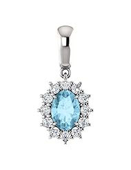18K White Gold 7.00x5.00mm Oval Cut Aquamarine and Diamond Pendant -- LIFETIME WARRANTY