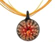 Orange and Black Murano Pendant, 37mm x 48mm, with Yellow Silk Adjustable Cord/Ribbon Necklace