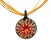 Orange and Black Murano Pendant, 37mm x 48mm, with Yellow Silk Adjustable Cord/Ribbon Necklace