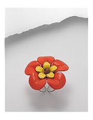 Orange Flower Leather Ring In White Base
