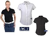Produkt-Bild: Damen Kurzarm Stretch Bluse der Franz&ouml;sischen Marke Sols im Body-Fit Style ( K&ouml;rperbetonter Schnitt ) in den Farben Schwarz oder Weiss und den Gr&ouml;ssen XS, S, M, L, und XL