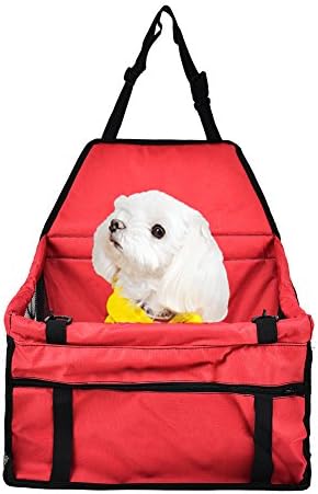 Purp Pie Deluxe Portable Pet Dog Car Booster Seat Foldable Safety Front Back Crate Lookout Booster Seat Bag (Red)