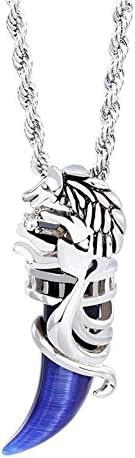 StMen Mens Fashion Personality Agate Retro Wolf Teeth Steel Pendant Necklace(C3)