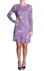 Round Neck Jersey/Rayon/Spandex Plaid Print Shift Long Sleeves  Dress