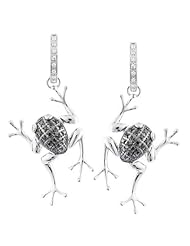 14K White Gold 0.32ct Dancing Frog Micro Pave Set Diamond Hinged Dangle Earrings
