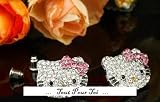 Boucles d'oreilles clous plaqu� Rhodium chat Hello Kitty strass fille femme