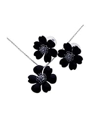Nickel Free Sterling Silver Pendant & Earring Sets Onyx With CZ Flower Set