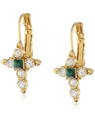 The Vatican Library Collection "Vatican Color Basics" Gold-Tone Crystal Emerald Cross Drop Earrings