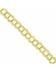 14K Gold Solid Triple Link Charm Bracelet 8 Inches