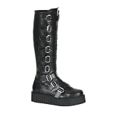 2 Inch Men's Casual Shoes Platform Rockabilly Goth Punk 9 Buckles Veggie Creeper Boot Black
