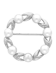14K White Gold Akoya Cultured White Pearl Circle Brooch -- LIFETIME WARRANTY