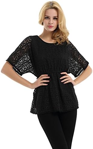 chuuhh Women's Batwings Loose fit Blouses summer Half Sleeve Tops,Black,XL
